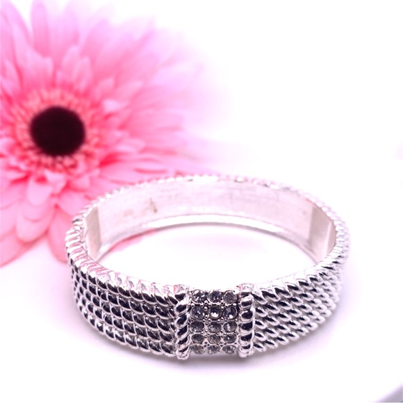 Silver Tone Hinge Bracelet with Crystals - Picture 1 of 6